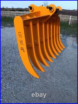 Cat 307,308 B, C Mini Excavator Land Clearing Rake Root Rake 45mm Pin Holes