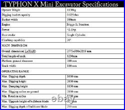 EPA TYPHON Terror X Mini Excavator 1.15 Ton Digger 13.5hp Gas Tracked Crawler