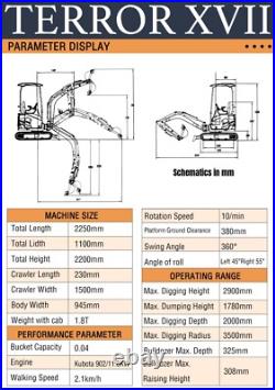FREE SHIPPING 2025 2 Ton New Mini Excavator EPA certified USA KUBOTA Diesel D902