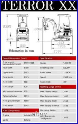 FREE SHIPPING 2025 2 Ton New Mini Excavator EPA certified USA KUBOTA Diesel D902