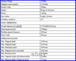 FREE SHIPPING Mini Excavator 1.15 Ton 13.5hp EPA ERTFD Engine BRIGGS & STRATTON FREE SHIPPING Mini Excavator 1.15 Ton 13.5hp EPA ERTFD Engine BRIGGS & STRATTON
