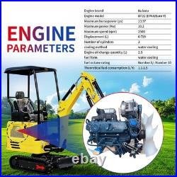 FREE SHIPPING Mini Excavator Kubota D722 Engine Side Swing with 11 attachments