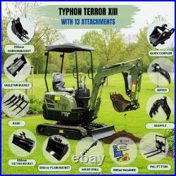 Free Ship TYPHON Terror XIII 1.3 Ton Mini Excavator 13 Attachments Forklift Rake Free Ship TYPHON Terror XIII 1.3 Ton Mini Excavator 13 Attachments Forklift Rake