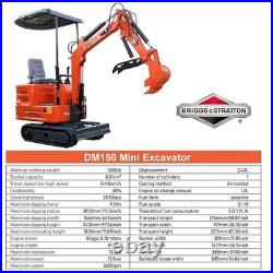 Free Shipping 1-Ton Mini Excavator 13.5HP B&S EPA Gas Engine, Hydraulic Digger
