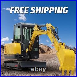 Free Shipping 3.5T Mini Excavator with Hydraulic Thumb, 25HP Kubota Diesel Engine