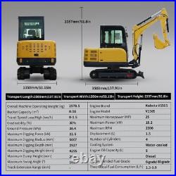 Free Shipping 3.5T Mini Excavator with Hydraulic Thumb, 25HP Kubota Diesel Engine