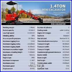 Mini Excavator 1.4Ton Kubota Diesel Pilot System EPA 11.5HP