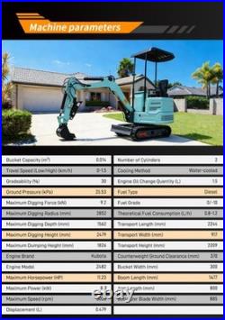 Mini Excavator 1.4 Ton Kubota Diesel Engine Pilot Hydraulic US Stock Mini Excavator 1.4 Ton Kubota Diesel Engine Pilot Hydraulic US Stock