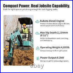 Mini Excavator 1.8 Ton Digger 4000Ibs Diesel Crawler KUBOTA + grabber Free Ship