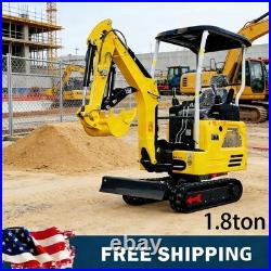 Mini Excavator 1.8 Ton Tracked Digger KUBOTA Diesel Engine Side Swing USA Stock
