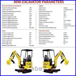 Mini Excavator 1.8 Ton Tracked Digger KUBOTA Diesel Engine Side Swing USA Stock