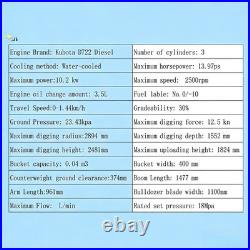 Mini Excavator 1.8 Ton Tracked Digger KUBOTA Diesel Engine Track Digger US