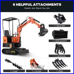 Mini Excavator 1 Ton Digger 13.5hp Gas Crawler B&S EPA Engine With 7 Attachments