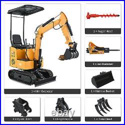 Mini Excavator 1 Ton Digger with 6 Attachments Canopy & Rubber Tracks for Yards