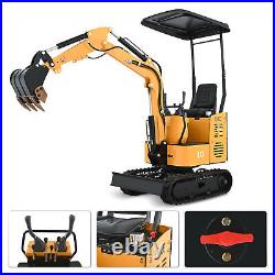 Mini Excavator 1 Ton Digger with 6 Attachments Canopy & Rubber Tracks for Yards
