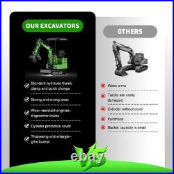Mini Excavator 1 Ton with Hydraulic Thumb, 3 Attachments, 13.5HP Free Shipping