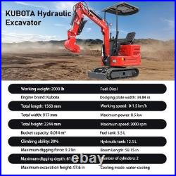 New 1.4Ton Mini Hydraulic Excavator Kubota Engine with Attachments EPA USA Stock