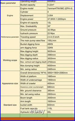 New 6 Ton Mini Excavator EPA Yanmar Diesel 12000 Lbs 61.5 HP FREE SHIPPING