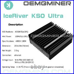 New IceRiver KS0 Ultra 400G 100W Kaspa KAS Asic Miner with Original PSU