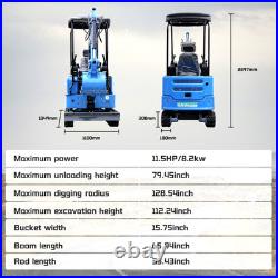 New Mini Excavato Kubota Diesel 1.8 Ton r Hydraulic Crawler 11.5HP Free Shipping