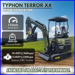 New TYPHON TERROR XX 4000lb Mini Excavator SideSwing Kuobta D902 12 Attachments