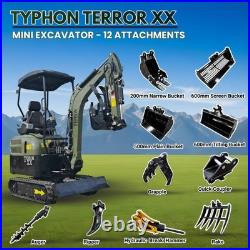 New TYPHON TERROR XX 4000lb Mini Excavator SideSwing Kuobta D902 12 Attachments