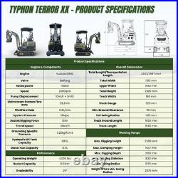 New TYPHON TERROR XX 4000lb Mini Excavator SideSwing Kuobta D902 12 Attachments