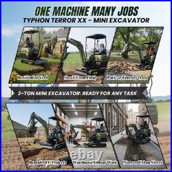 New TYPHON TERROR XX 4000lb Mini Excavator SideSwing Kuobta D902 12 Attachments
