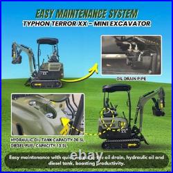 New TYPHON TERROR XX 4000lb Mini Excavator SideSwing Kuobta D902 12 Attachments