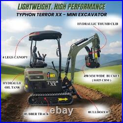 New TYPHON TERROR XX 4000lb Mini Excavator SideSwing Kuobta D902 12 Attachments