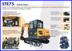 SHANTUI 35Kw STE75 6 Ton Mini Excavator Kubota Engine Smooth Pilot Control