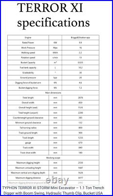 TERROR XI Mini Excavator 1.1 Ton Crawler Digger w 13.5HP B&S Gasoline Engine TERROR XI Mini Excavator 1.1 Ton Crawler Digger w 13.5HP B&S Gasoline Engine