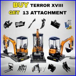 TERROR XVIII 4000lb Mini Excavator 13 Attachment Kubota Boom Swing Pilot Control