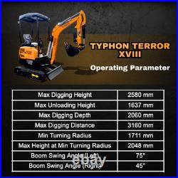 TERROR XVIII 4000lb Mini Excavator 13 Attachment Kubota Boom Swing Pilot Control