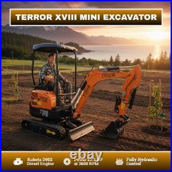 TERROR XVIII 4000lb Mini Excavator 13 Attachment Kubota Boom Swing Pilot Control