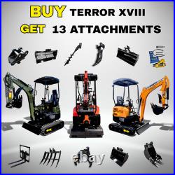 TERROR XVIII 4000lb Mini Excavator 13 Attachment Kubota Boom Swing Pilot Control