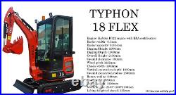 TYPHON 18 FLEX 4,000 lbs Mini Excavator EPA Kubota Diesel Engine with Boom Swing
