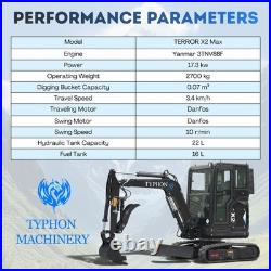TYPHON TERROR X2 Max 2.7 Ton Mini Excavator Yanmar 3TNV88F Engine AC Heat Cabin