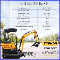 TYPHON TERROR XX 4000lb Mini Excavator 12 Attachments Kubota D902 Diesel Engine TYPHON TERROR XX 4000lb Mini Excavator 12 Attachments Kubota D902 Diesel Engine