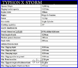TYPHON TERROR X STORM Mini Excavator 1Ton Trench Digger with Canopy & Thumb