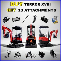 TYPHON Terror XVIII 4000lbs Mini Excavator Kubota D902 Boom Swing 13 Attachments