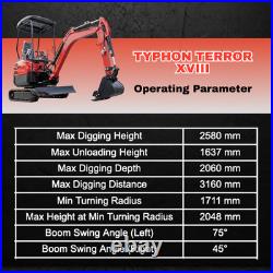 TYPHON Terror XVIII 4000lbs Mini Excavator Kubota D902 Boom Swing 13 Attachments