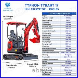 TYRANT 17 Mini Excavator Kubota D902 Engine Side Swing with 12 attachments