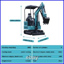 USA STOCK, New 1.8Ton Mini Excavator Kubota Diesel Engine Pilot Hydraulic System